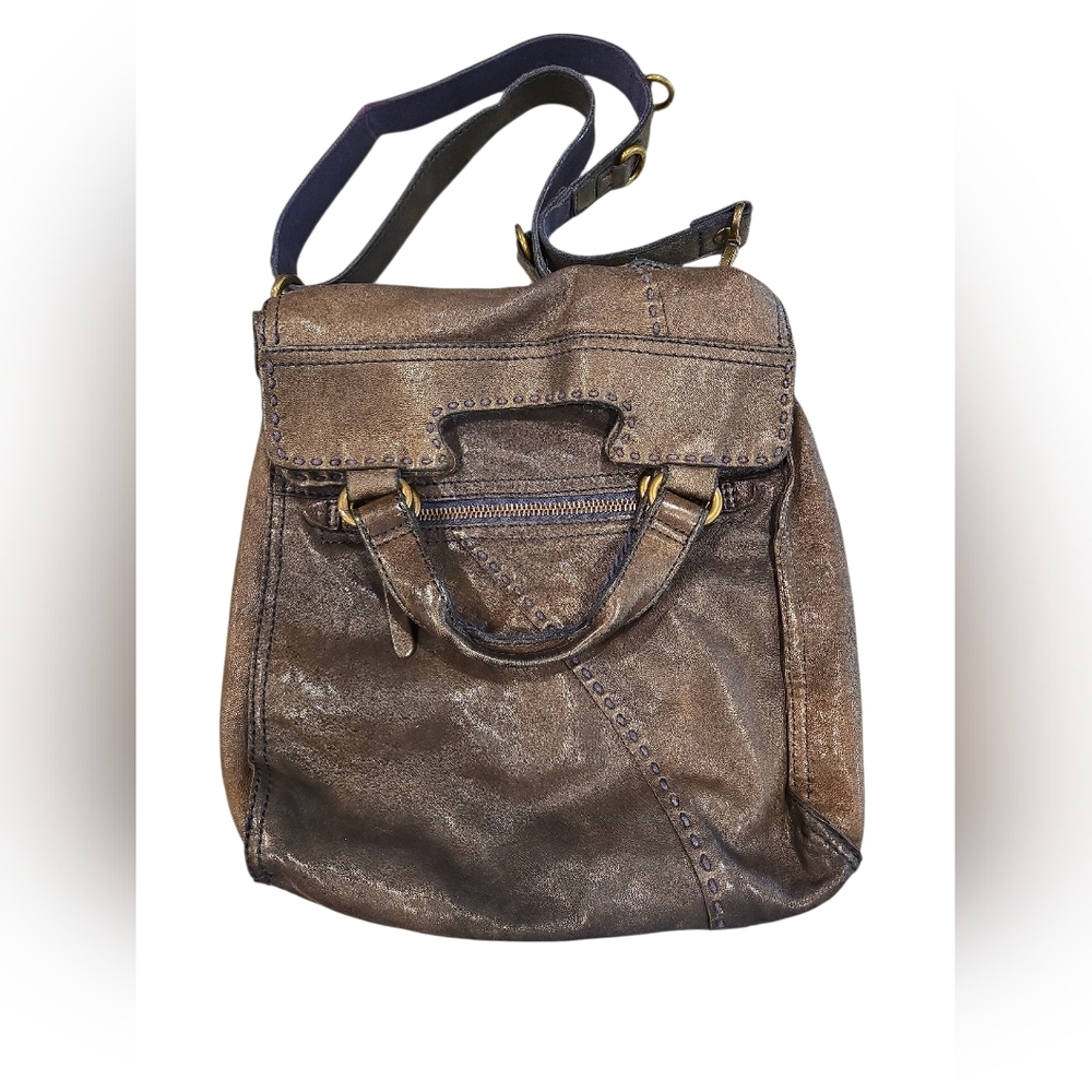 VTG LUCKY BRAND ABBY RD FOLD-OVER LAMB LEATHER CONVERTIBLE SHOULDER BAG. BROWN.